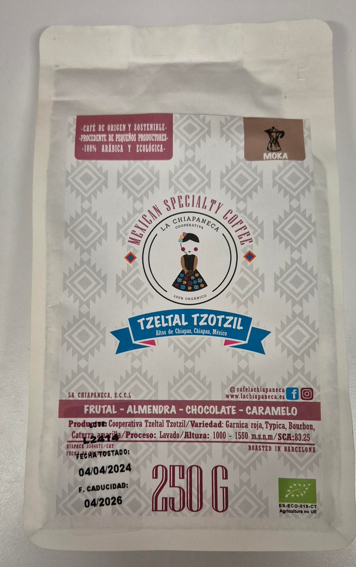 *Café Molido Moka Orgánico Tzeltal Tzotzil 250 gr LA CHIAPANECA