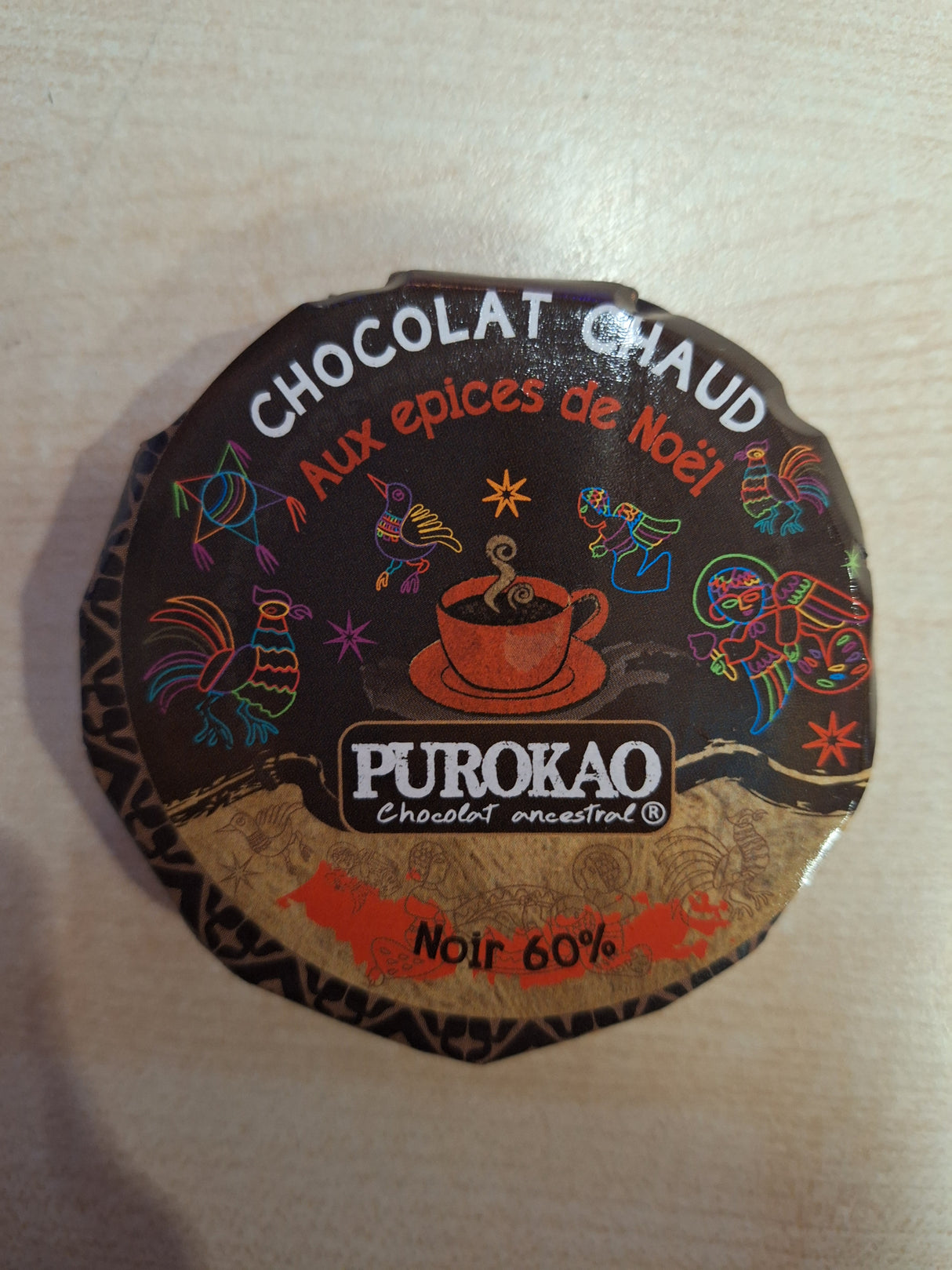 Chocolate a la mexicana NEGRO 60% Especias de Navidad - Disco de 60 gr PUROKAO